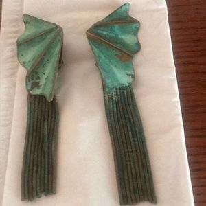 Fabulous vintage 5 inch verdigris metal clip on earrings